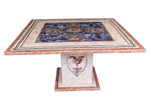 Mesa 150x150 Mosaico de mármore Crema marfil italiano Ref. 267 com sodalita azul