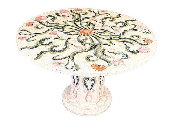 Mesa Em Mármore Crema Marfil Em Mosaico 1,20ø Ref. 9228