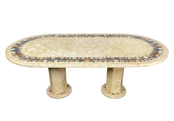Mesa 2,20x1,10 oval em mosaico de Ônix amarelo Ref. 281