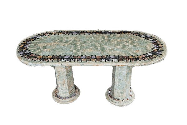 Mesa 2,20x1,10 oval em mosaico de Ônix verde Ref. 281