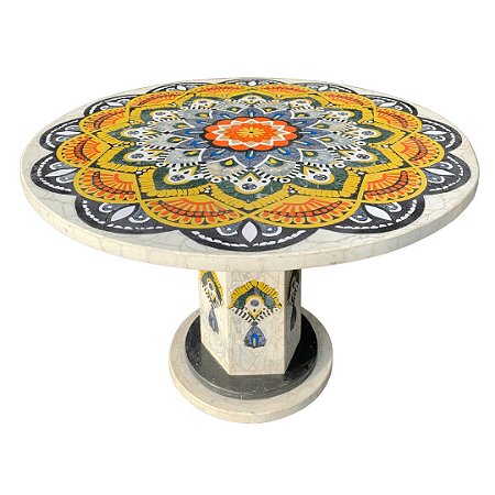 Mesa 1,20Ø Mosaico de Mármore Carrara Ref. Mandala Spa