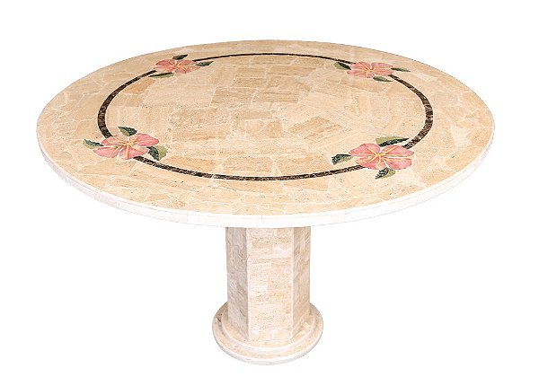 Mesa 080ø Em Crema Marfil Em Mosaico Ref. 04 Hibiscus