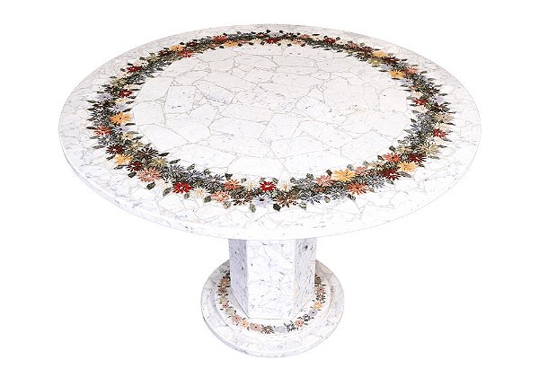 Mesa 1,00Ø em Mosaico de mármore Carrara Ref. 281