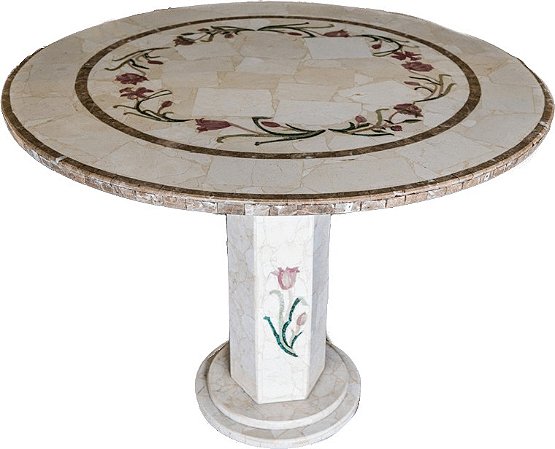 Mesa 0,80Ø  Em Mármore Crema Marfil em Mosaico Ref. 9227