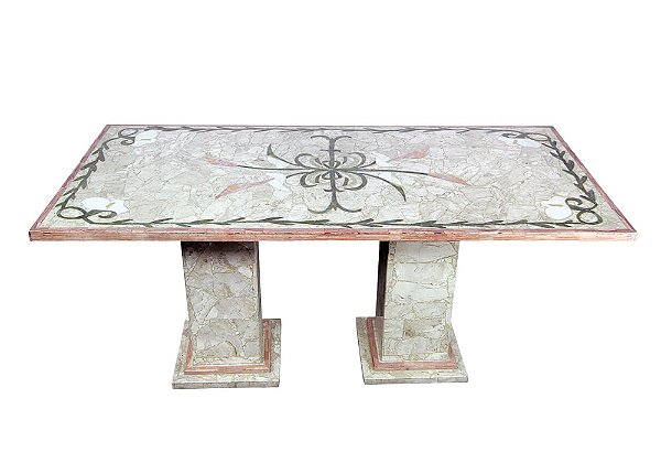 Mesa 180x090 em Mosaico de mármore Bege-bahia  Ref. Copo-de-leite