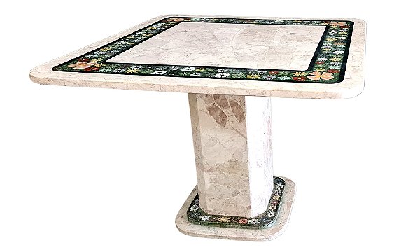 Mesa 107x107 em Dolomita Branca com Flores em Volta