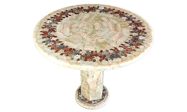 Mesa 080Ø em Onix Verde Ref. 281 com Guirlanda de Flores