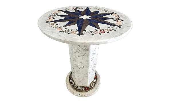 Mesa 050Ø em Mármore Carrara com Rosa-dos-ventos