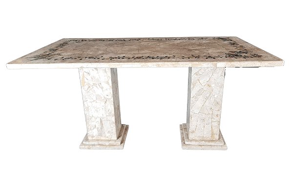 Mesa  160x0,90 em Mosaico de Mármore Bege-Bahia Ref. Flores e Pássaros
