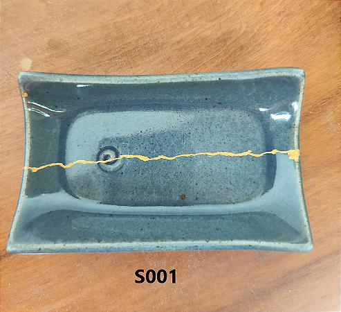 SHOYUZARA Retangular (Restaurado) azulado  Kintsugi Hideko