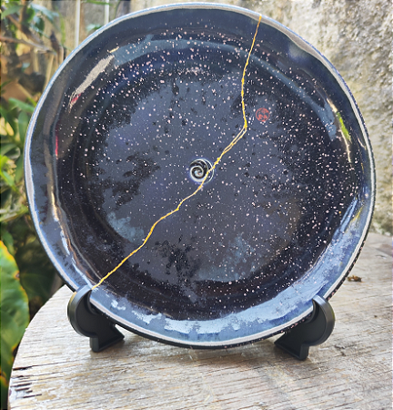 Prato de Ceramica Redondo Grande Azul (Restaurado) Kintsugi HIDEKO