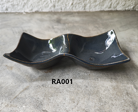 Prato de  Ceramica Duplo (Restaurado) Kintsugi Azul Hideko