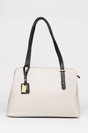 BOLSA EM COURO EB 528 OFF-WHITE/PRETO