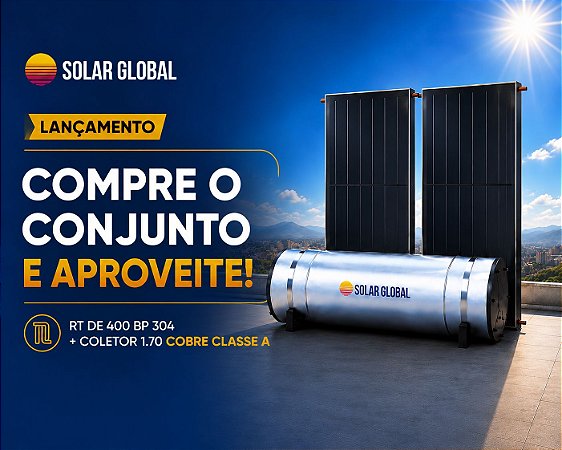 Kit aquecedor solar 400 Litros baixa pressão aço inox 304 modelo + 2 Placas solar 1,7 cada