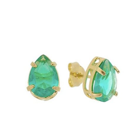 Brinco gota turmalina banhado a ouro 18k