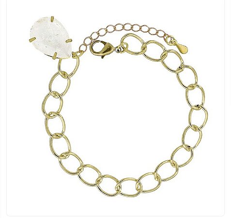 Pulseira corrente de elos e pingente pedra fusion cristal