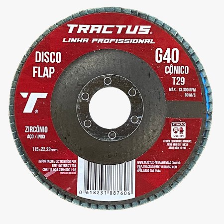 DISCO FLAP CONICO (T29) - ZIRCONIA - / 4. 1/2 X 7,8 (PCTE C/ 10 UNID)