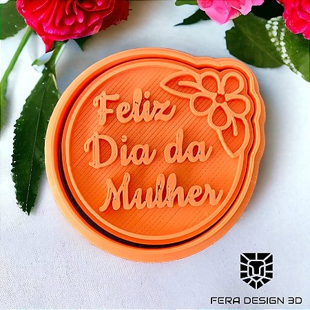 Cortador + Marcador - Feliz dia Mulher redondo com flores