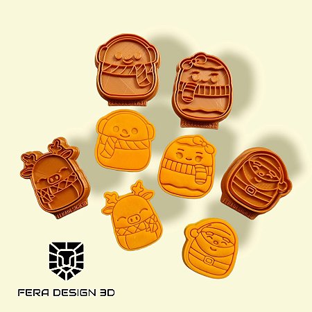 Cortadores + Marcadores - Fera Fofos Papai Noel, Rena, Boneco e Boneca de Neve (Natal)