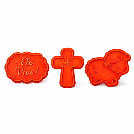 Cortadores + Marcadores - Páscoa Religioso (cruz, vive, cordeiro)