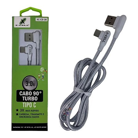 Cabo Carregador Dados Turbo USB 90° Tipo C - X-CELL