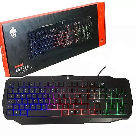 Teclado Gamer Evolut EG-207 Ranger Preto com Led Rainbow