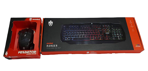 Kit Teclado e  Mouse Gamer Evolut com Led Rainbow