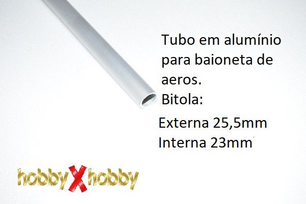 Tubo em alumínio para baionetas de aeromodelos 25mm X 99cms.