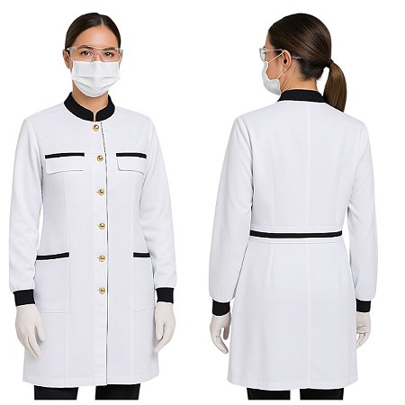 Sobretudo Gola Padre Micro Fibra Podoplus- Detalhes preto e Botões Dourados