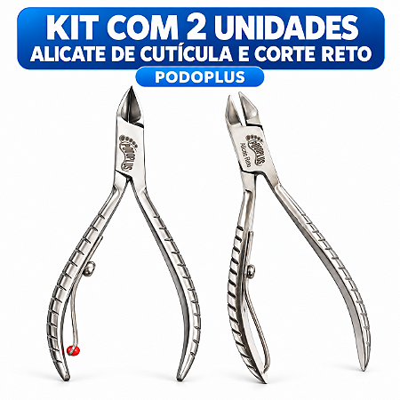 Kit Alicate de Cutícula e Corte Reto Podoplus