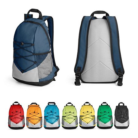Mochila em 600D com bolsos laterais em tela e bolso interior