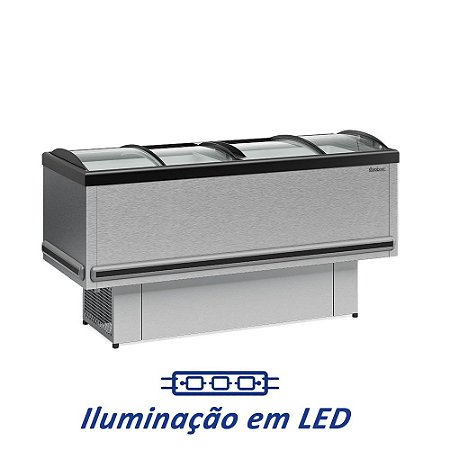 Ilha para Congelados - Com Iluminação - 2 metros - Vidro Curvo - Tipo Inox c/ iluminação Exclusivo Sibéria - GESV-190SI-TI-CL