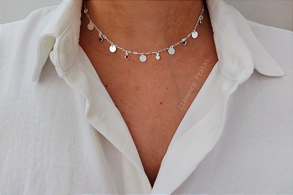 CHOKER MEDALHAS E ZIRCÔNIAS COLORIDAS