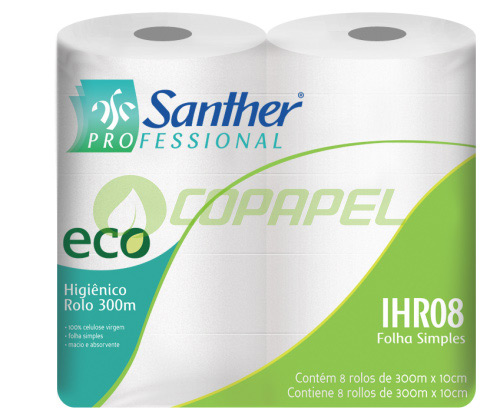 Papel Higiênico Folha Simples Rolo 8x 300m Eco IHR08