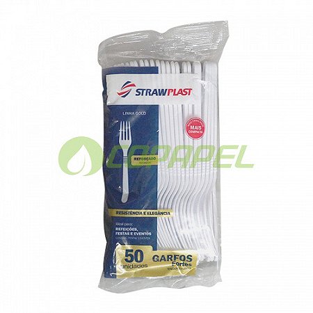 Garfo de plástico branco p/ refeição pacote c/ 50 un Strawplast