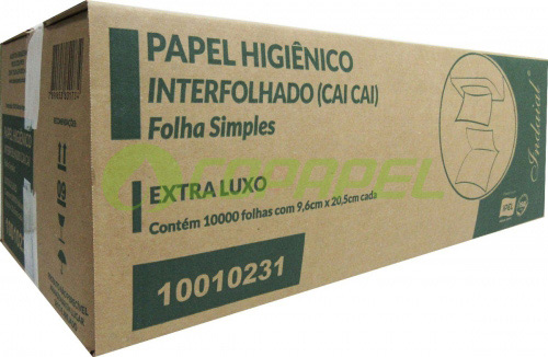 Papel Higiênico Folha Simples Interfolha 2 Dobras Caixa 20x500f 10000 fls 20,5x9,6cm Indaial 10231
