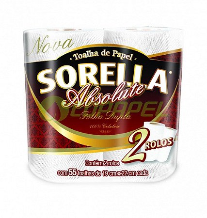 Papel toalha branco p/ cozinha 19cm x 22cm pacote c/ 2 rolos Sorella Absolute