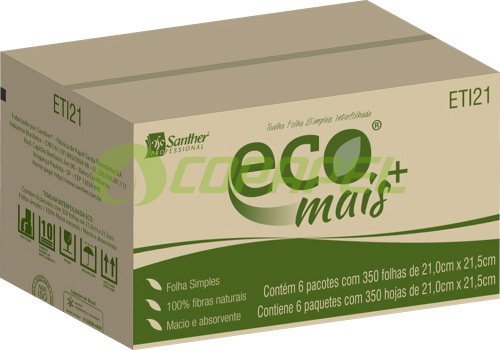 Papel Toalha Folha Simples Interfolha 2 Dobras Caixa 6x350f 2100 folhas 22x21,6cm Eco ETI21