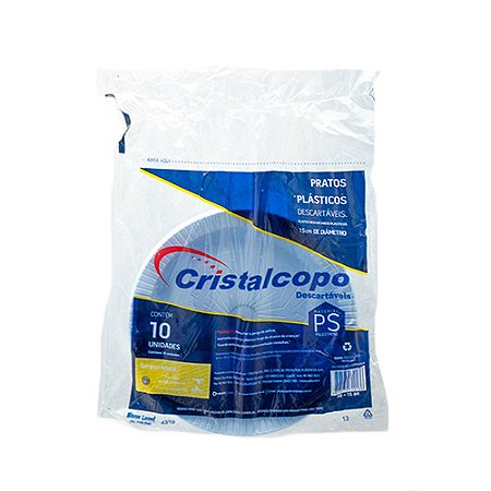 Prato de plástico branco p/ refeições redondo 15cm pacote c/ 10 un Cristalcopo