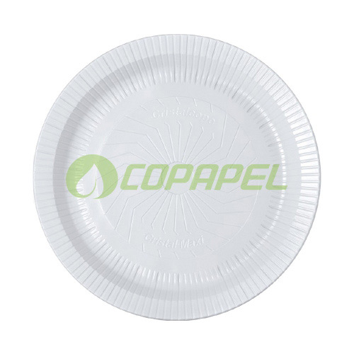 Prato de plástico branco p/ refeições redondo 26cm pacote c/ 10 un Cristalcopo