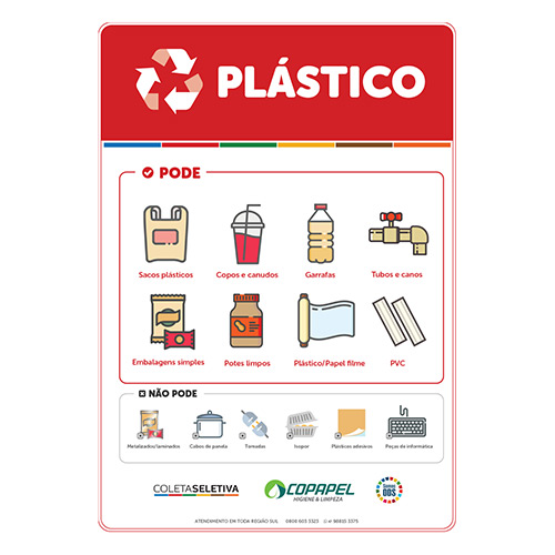 Adesivo p/ coleta seletiva c/ instruções de descarte Vermelha - plástico A4
