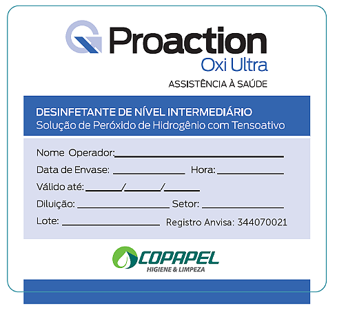Adesivo Proaction Oxi Ultra p/ produto diluído 10cm x 09cm Azul