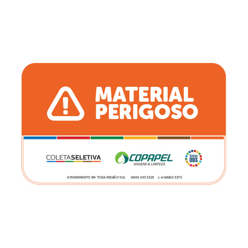 Adesivo p/ lixeira p/ coleta seletiva laranja - material perigoso 09cm x 15cm