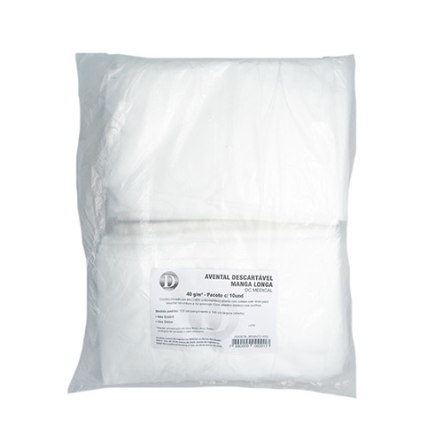 Avental descartável de TNT branco p/proteção manga longa 40g pacote c/ 10  un - Copapel Store