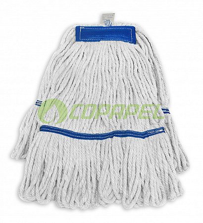 Refil mop úmido de algodão branco c/ cinta Azul p/ limpeza úmida de pisos 300g TTS ref. 11776