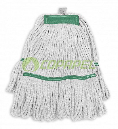 Refil mop úmido de algodão Branco c/ cinta Verde p/ limpeza úmida de pisos 300g TTS ref. 11796