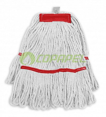 Refil mop úmido de algodão branco c/ cinta Vermelha p/ limpeza úmida de pisos 300g TTS ref. 11761