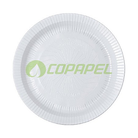 Prato de plástico branco p/ refeições redondo 26cm pacote c/ 10 un Cristalcopo