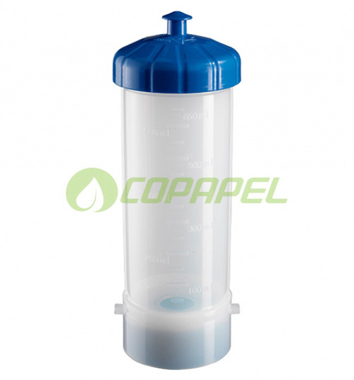 Reservatório Bio plástico transparente e graduação c/ tampa Azul 650ml TTS ref. S040460