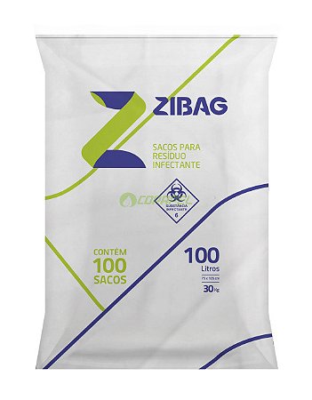 Saco p/ lixo Hospitalar 100L Branco Reforçado Rolo Fundo Reto 100pçs 105x75cm Zibag